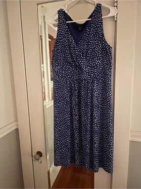 Chaps Navy Blue Polka Dot Sleeveless Dress